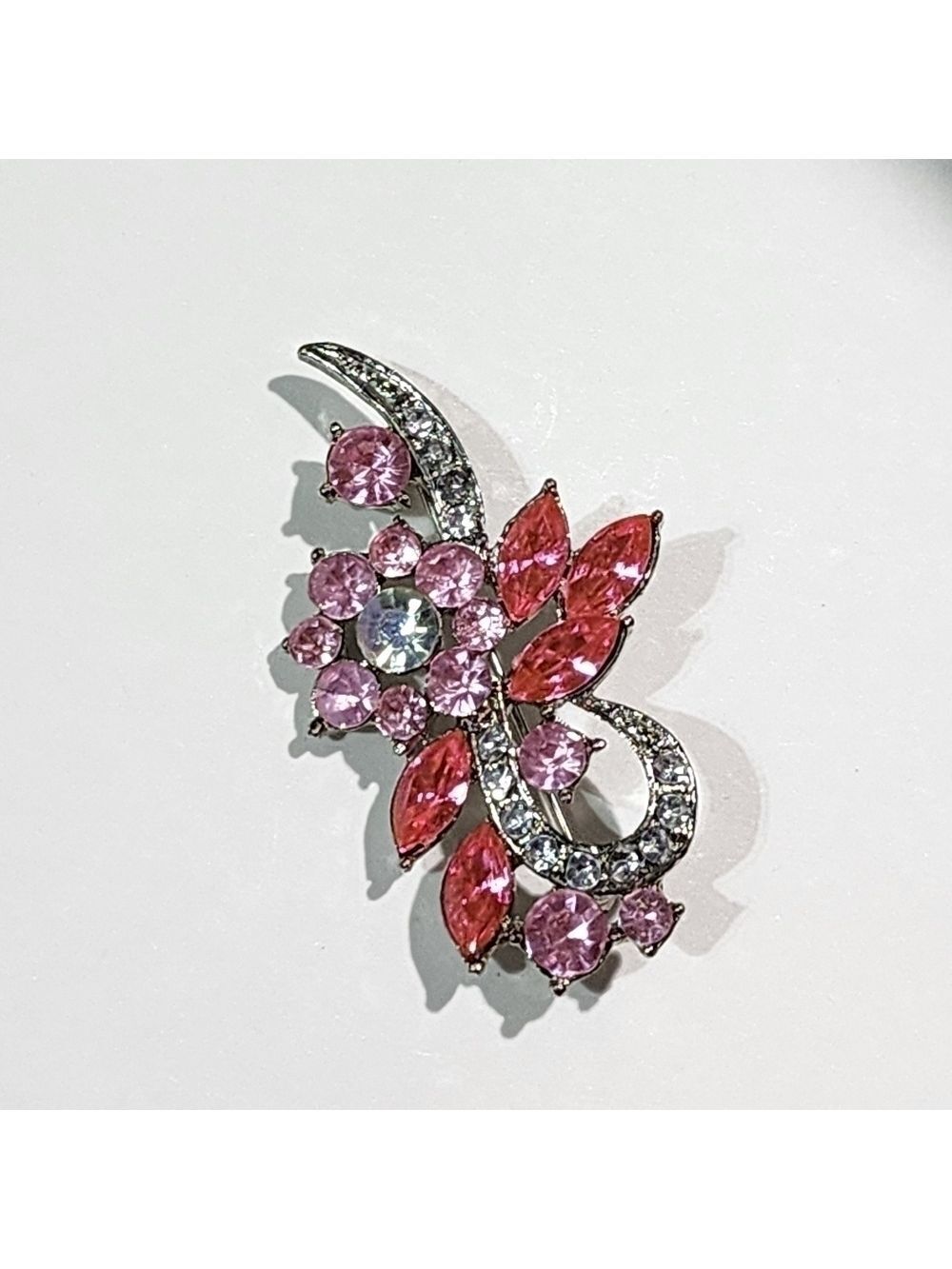 Vintage Pink floral costume brooch Silvertone - Picture 6 of 10